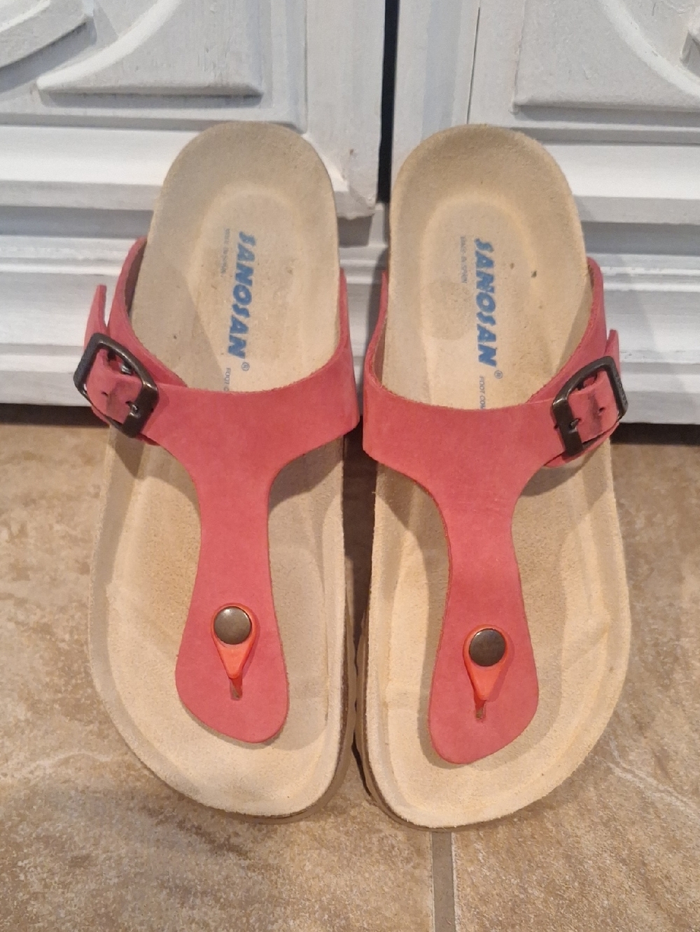Sanosan RED LEATHER SANDALS SZ 38 7.5